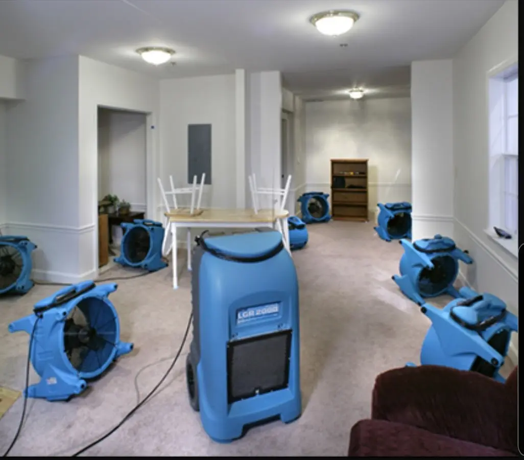 Air movers and dehumidifier setup for Water Extraction & Removal in Berlin